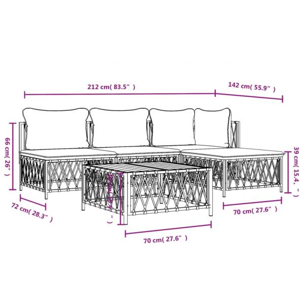 5-tlg. Garten-Lounge-Set mit Kissen Weiß Stahl