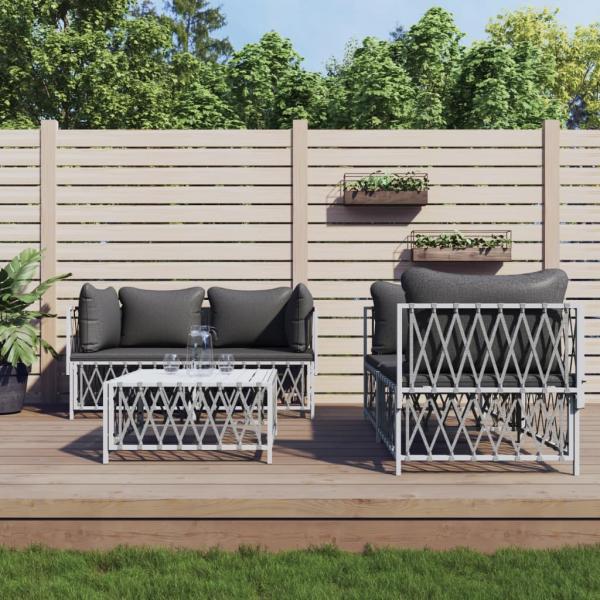 ARDEBO.de - 5-tlg. Garten-Lounge-Set mit Kissen Weiß Stahl