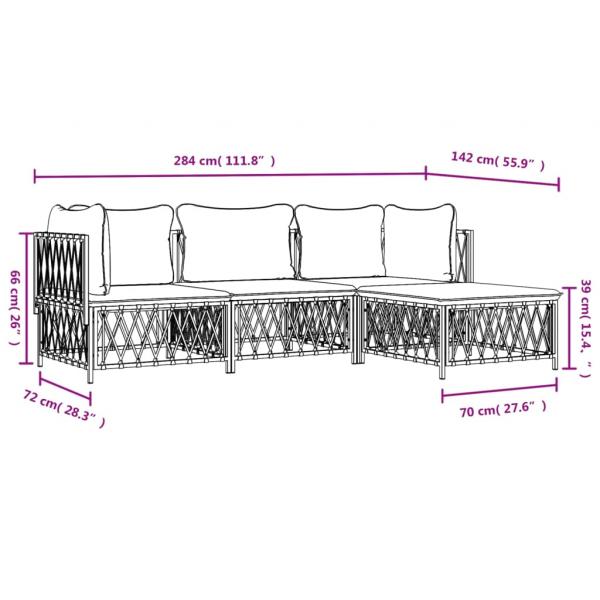 4-tlg. Garten-Lounge-Set mit Kissen Weiß Stahl