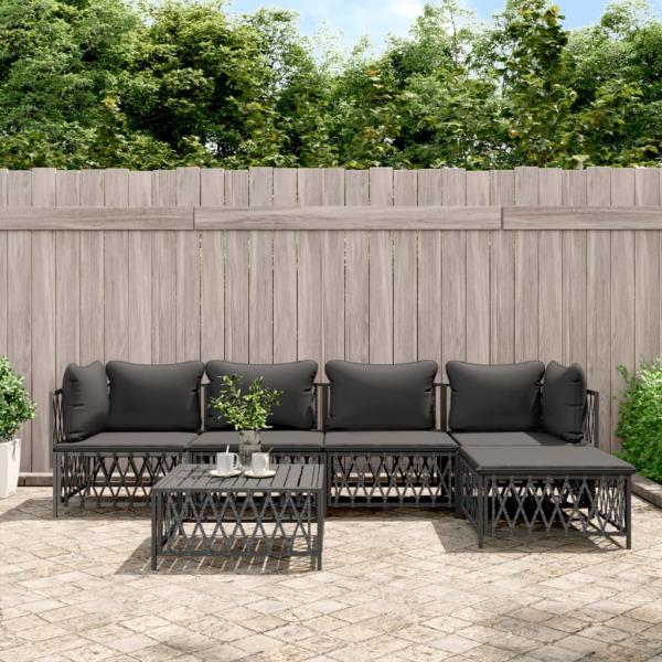 ARDEBO.de - 6-tlg. Garten-Lounge-Set mit Kissen Anthrazit Stahl