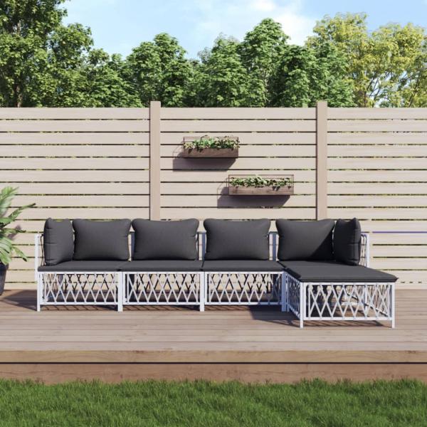 ARDEBO.de - 5-tlg. Garten-Lounge-Set mit Kissen Weiß Stahl