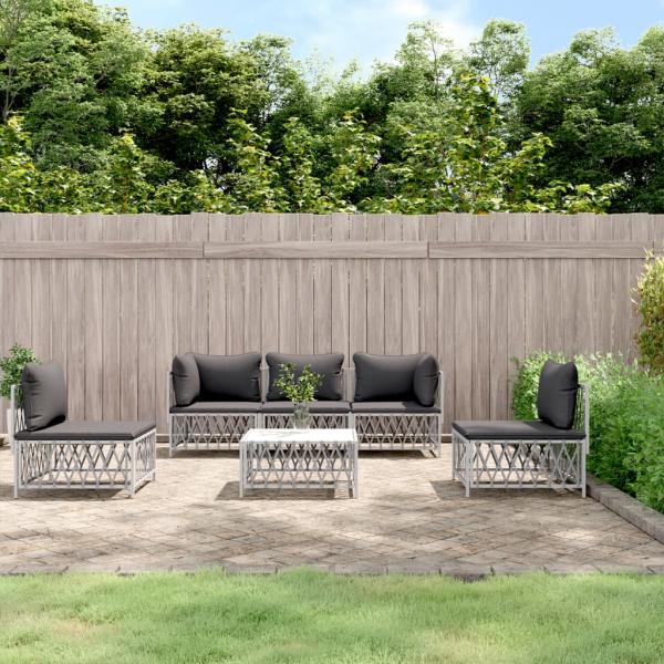 ARDEBO.de - 6-tlg. Garten-Lounge-Set mit Kissen Weiß Stahl