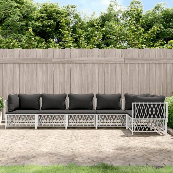 ARDEBO.de - 6-tlg. Garten-Lounge-Set mit Kissen Weiß Stahl