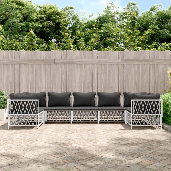 ARDEBO.de - 7-tlg. Garten-Lounge-Set mit Kissen Weiß Stahl