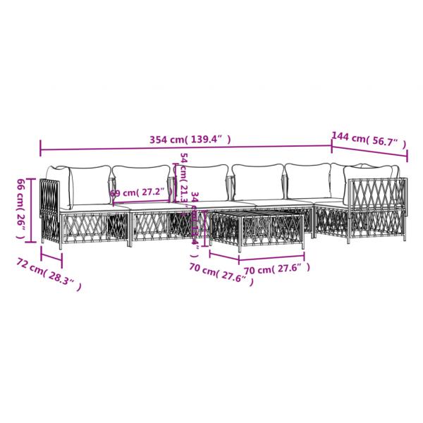 7-tlg. Garten-Lounge-Set mit Kissen Weiß Stahl