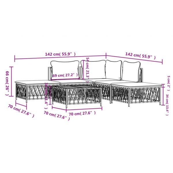 6-tlg. Garten-Lounge-Set mit Kissen Weiß Stahl