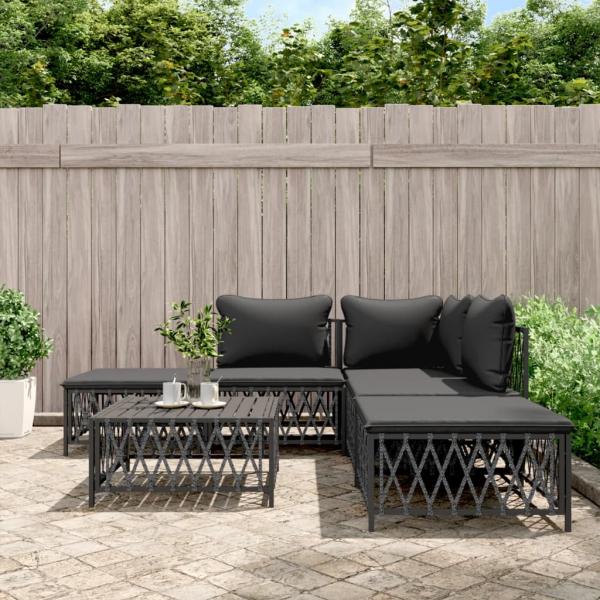 ARDEBO.de - 6-tlg. Garten-Lounge-Set mit Kissen Anthrazit Stahl