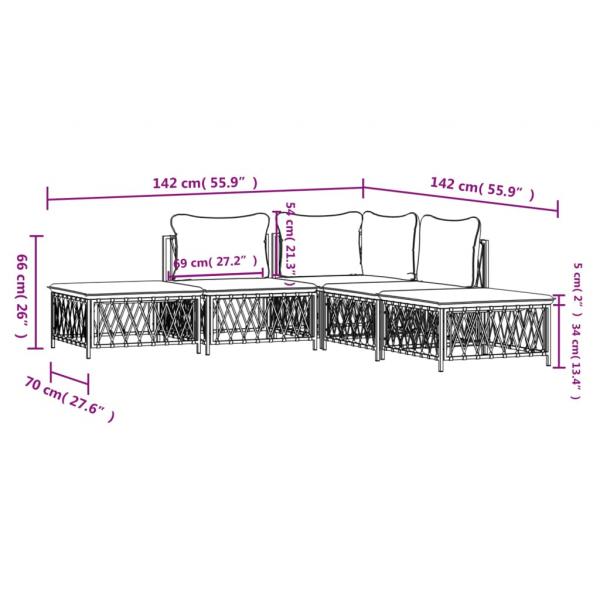 5-tlg. Garten-Lounge-Set mit Kissen Weiß Stahl