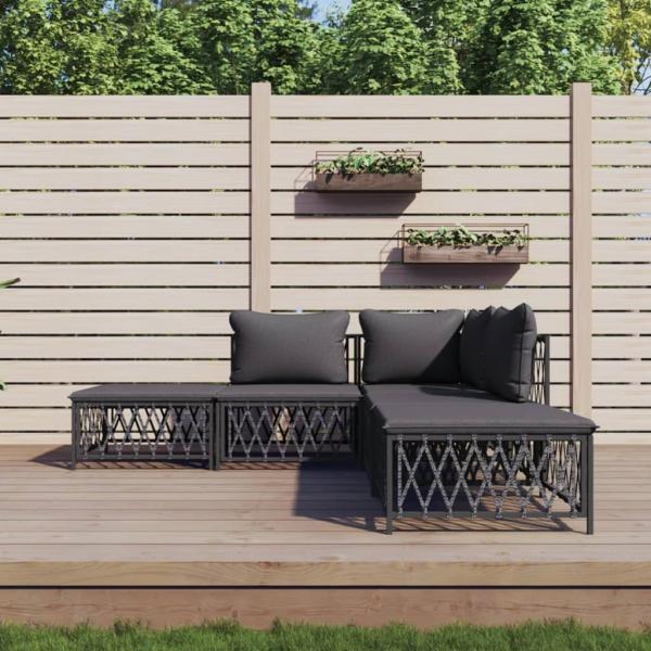 ARDEBO.de - 5-tlg. Garten-Lounge-Set mit Kissen Anthrazit Stahl