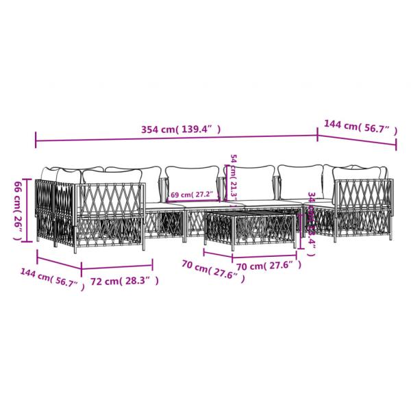 8-tlg. Garten-Lounge-Set mit Kissen Weiß Stahl