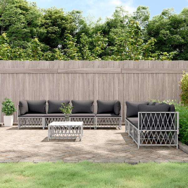 ARDEBO.de - 8-tlg. Garten-Lounge-Set mit Kissen Weiß Stahl