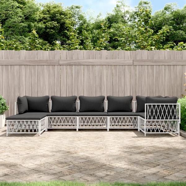 ARDEBO.de - 7-tlg. Garten-Lounge-Set mit Kissen Weiß Stahl