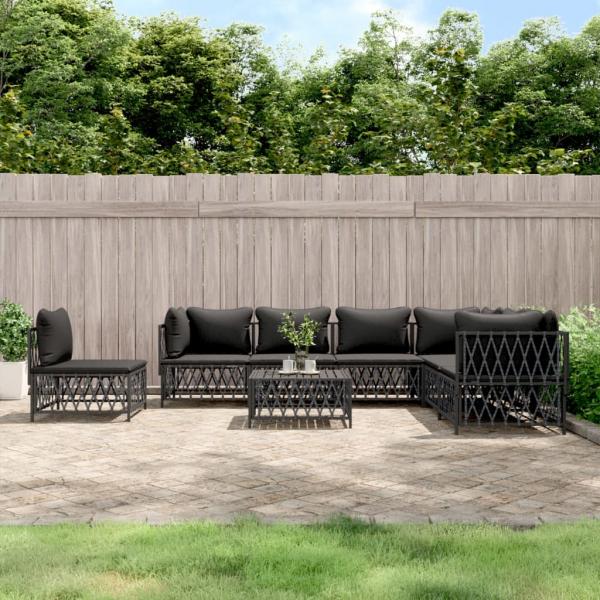 ARDEBO.de - 8-tlg. Garten-Lounge-Set mit Kissen Anthrazit Stahl