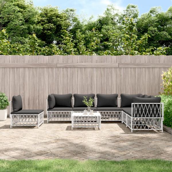 ARDEBO.de - 8-tlg. Garten-Lounge-Set mit Kissen Weiß Stahl