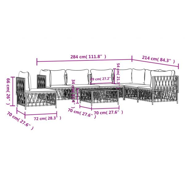 8-tlg. Garten-Lounge-Set mit Kissen Weiß Stahl