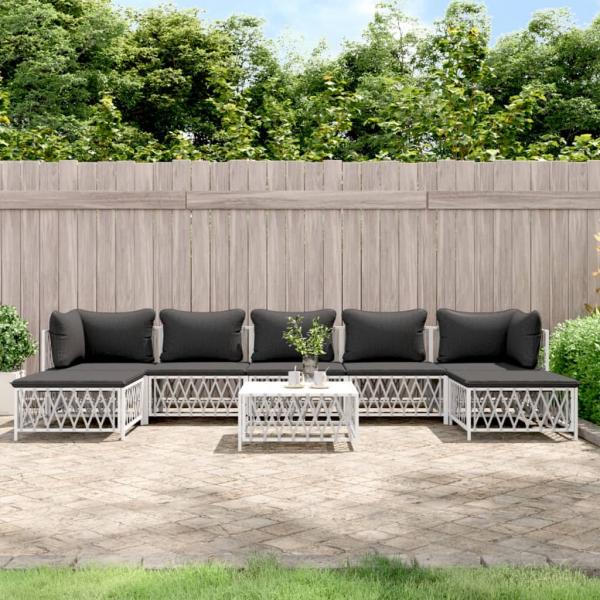 ARDEBO.de - 8-tlg. Garten-Lounge-Set mit Kissen Weiß Stahl