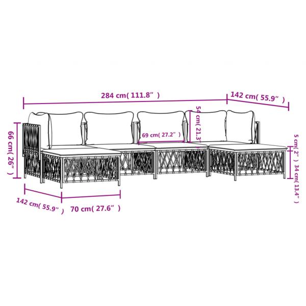 6-tlg. Garten-Lounge-Set mit Kissen Weiß Stahl