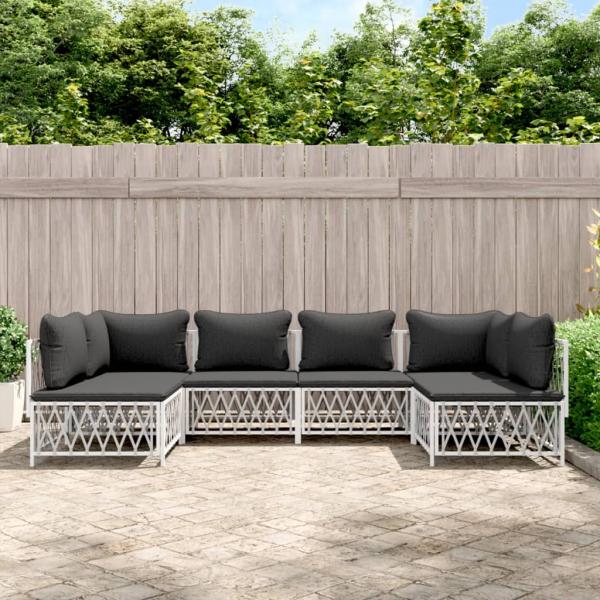 ARDEBO.de - 6-tlg. Garten-Lounge-Set mit Kissen Weiß Stahl