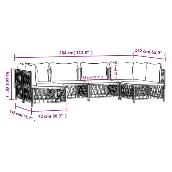 6-tlg. Garten-Lounge-Set mit Kissen Weiß Stahl