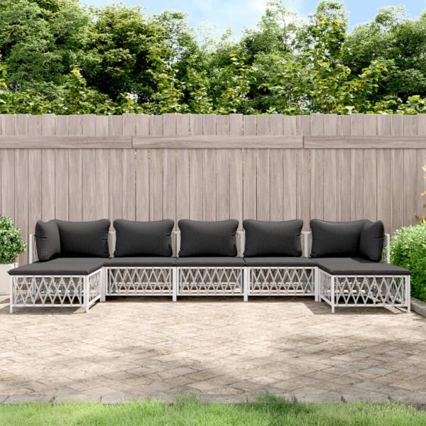 ARDEBO.de - 7-tlg. Garten-Lounge-Set mit Kissen Weiß Stahl