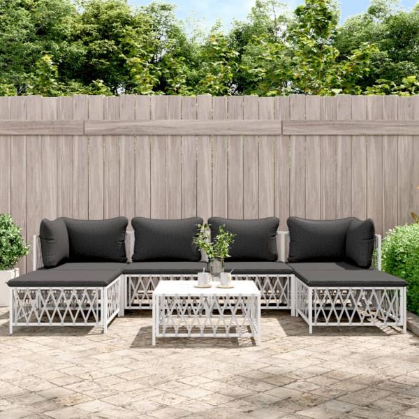 ARDEBO.de - 7-tlg. Garten-Lounge-Set mit Kissen Weiß Stahl