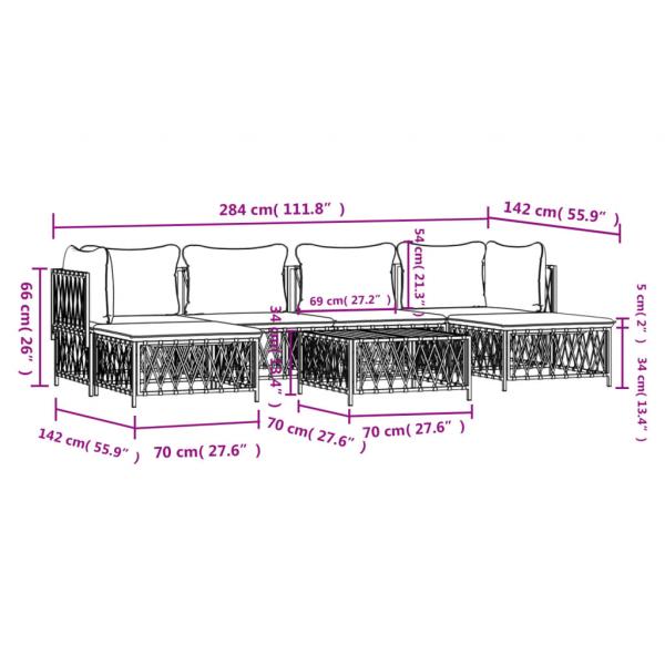 7-tlg. Garten-Lounge-Set mit Kissen Weiß Stahl