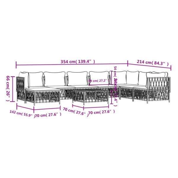 9-tlg. Garten-Lounge-Set mit Kissen Weiß Stahl