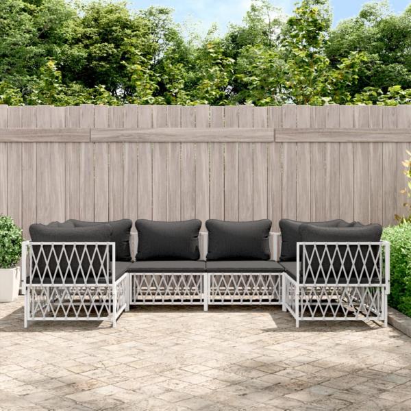 ARDEBO.de - 6-tlg. Garten-Lounge-Set mit Kissen Weiß Stahl