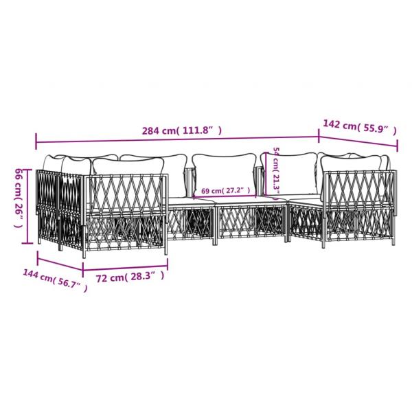 6-tlg. Garten-Lounge-Set mit Kissen Weiß Stahl