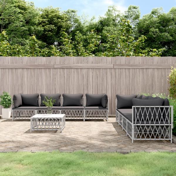 ARDEBO.de - 9-tlg. Garten-Lounge-Set mit Kissen Weiß Stahl