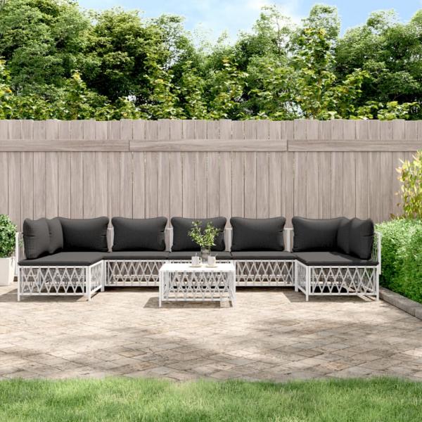 ARDEBO.de - 8-tlg. Garten-Lounge-Set mit Kissen Weiß Stahl