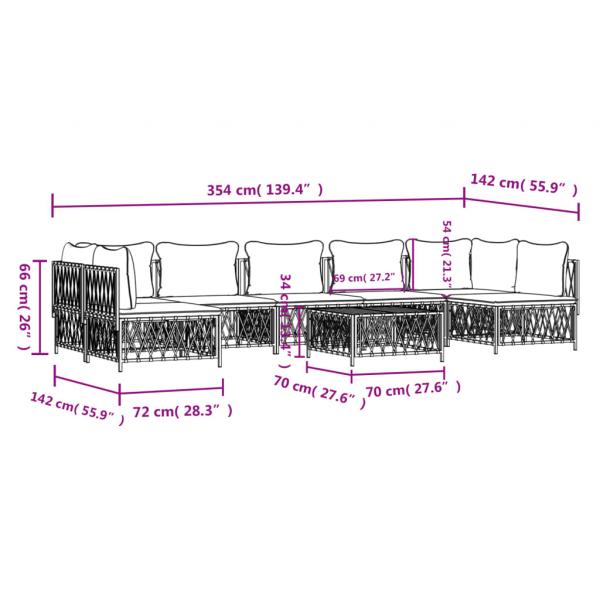 8-tlg. Garten-Lounge-Set mit Kissen Weiß Stahl