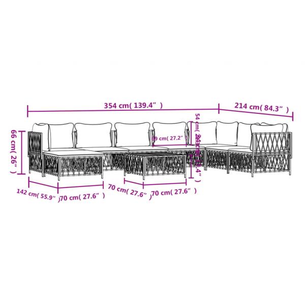 9-tlg. Garten-Lounge-Set mit Kissen Anthrazit Stahl