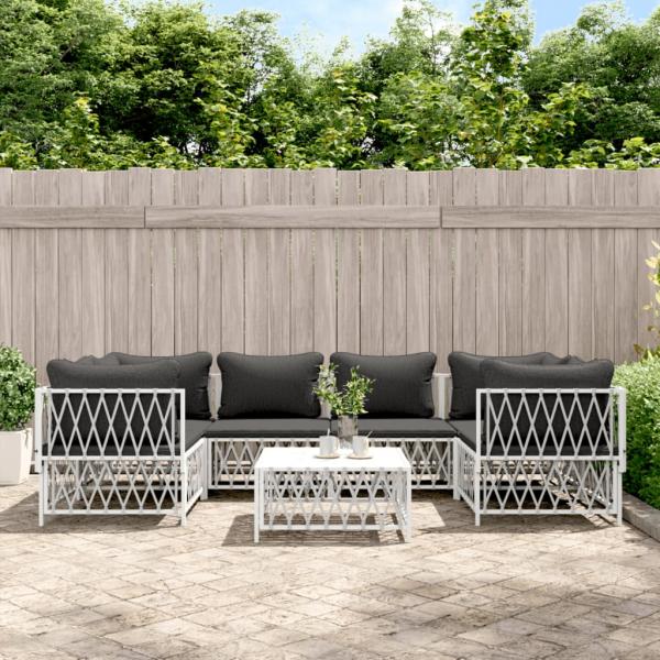 ARDEBO.de - 7-tlg. Garten-Lounge-Set mit Kissen Weiß Stahl