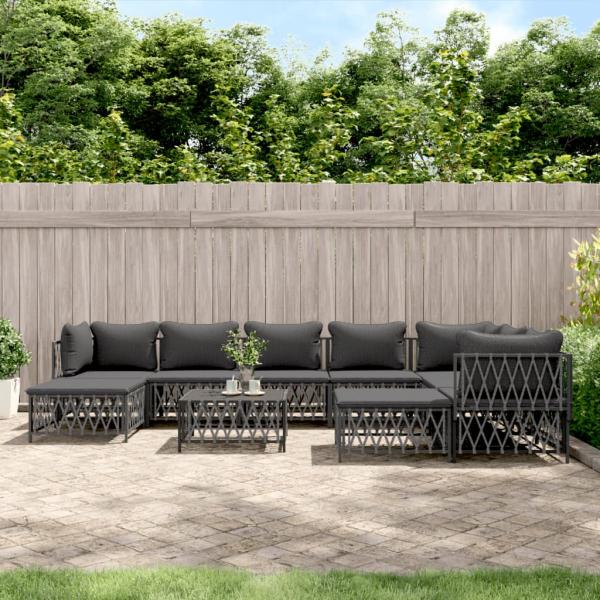 ARDEBO.de - 10-tlg. Garten-Lounge-Set mit Kissen Anthrazit Stahl