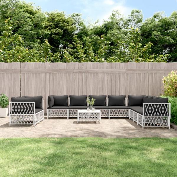 ARDEBO.de - 11-tlg. Garten-Lounge-Set mit Kissen Weiß Stahl