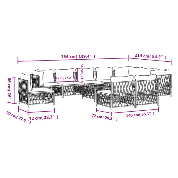 11-tlg. Garten-Lounge-Set mit Kissen Weiß Stahl