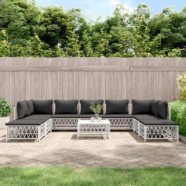 ARDEBO.de - 10-tlg. Garten-Lounge-Set mit Kissen Weiß Stahl