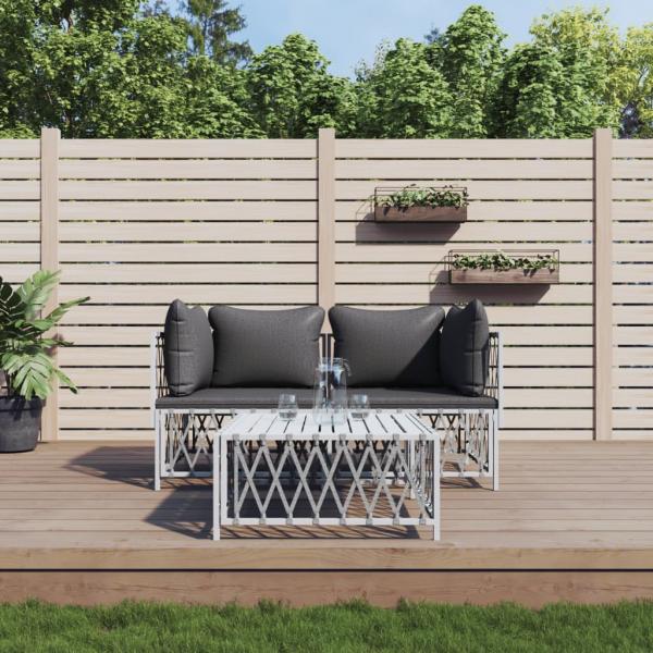 ARDEBO.de - 3-tlg. Garten-Lounge-Set mit Kissen Weiß Stahl