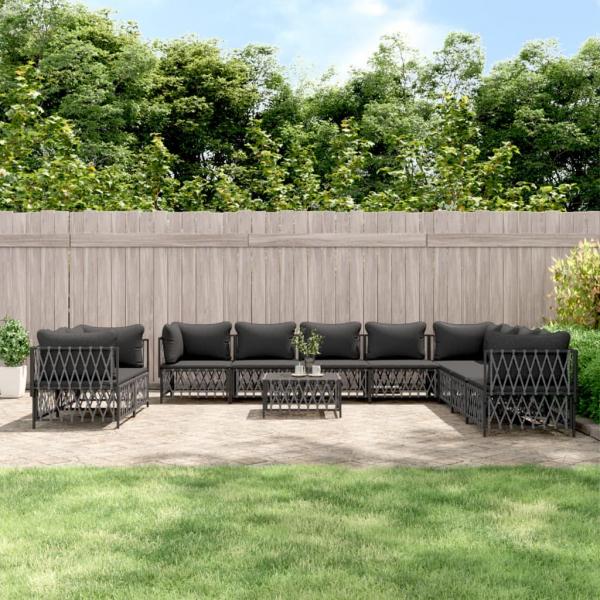 ARDEBO.de - 11-tlg. Garten-Lounge-Set mit Kissen Anthrazit Stahl