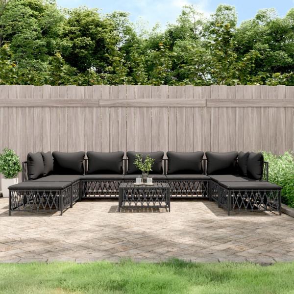 ARDEBO.de - 10-tlg. Garten-Lounge-Set mit Kissen Anthrazit Stahl