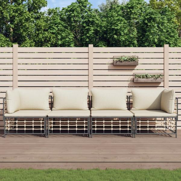 ARDEBO.de - 4-tlg. Garten-Lounge-Set mit Kissen Anthrazit Poly Rattan