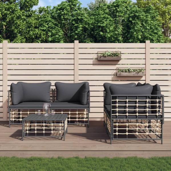 ARDEBO.de - 5-tlg. Garten-Lounge-Set mit Kissen Anthrazit Poly Rattan