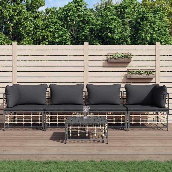 ARDEBO.de - 5-tlg. Garten-Lounge-Set mit Kissen Anthrazit Poly Rattan