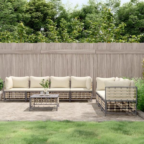 ARDEBO.de - 8-tlg. Garten-Lounge-Set mit Kissen Anthrazit Poly Rattan