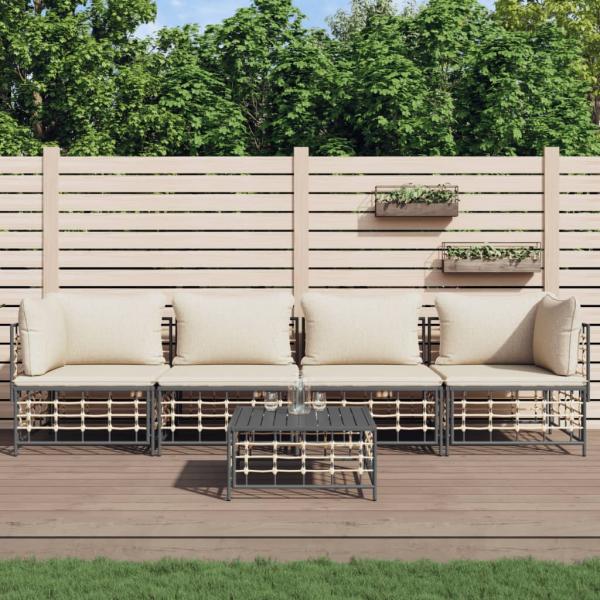 ARDEBO.de - 5-tlg. Garten-Lounge-Set mit Kissen Anthrazit Poly Rattan