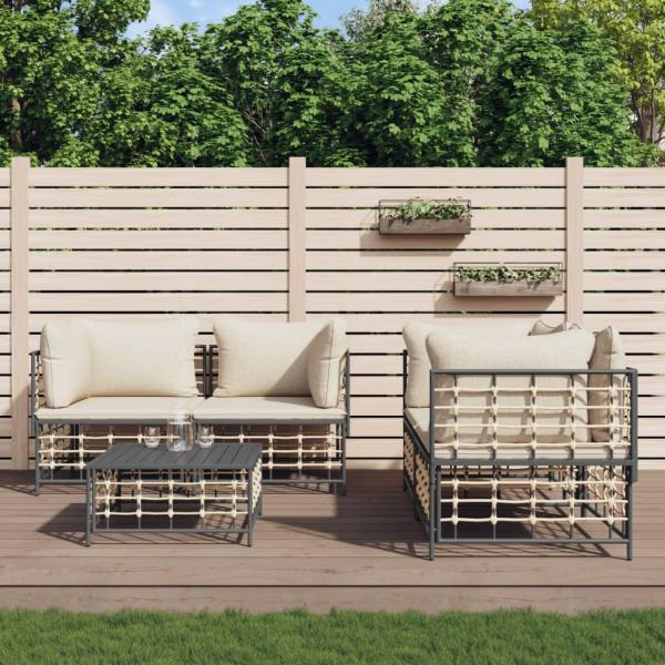 ARDEBO.de - 5-tlg. Garten-Lounge-Set mit Kissen Anthrazit Poly Rattan