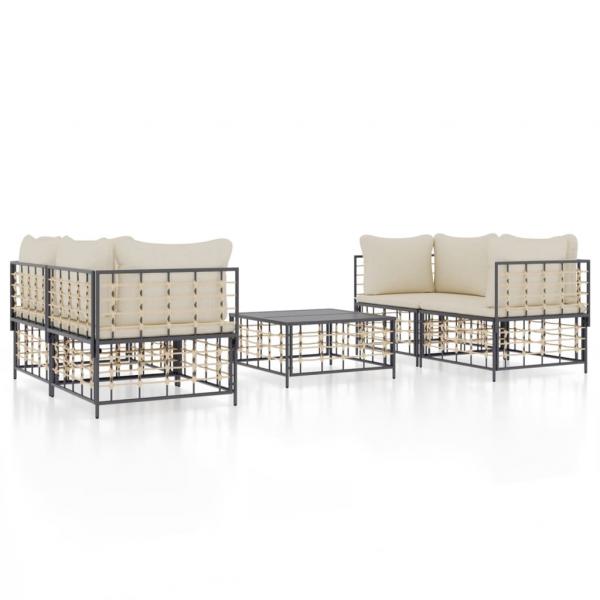 5-tlg. Garten-Lounge-Set mit Kissen Anthrazit Poly Rattan