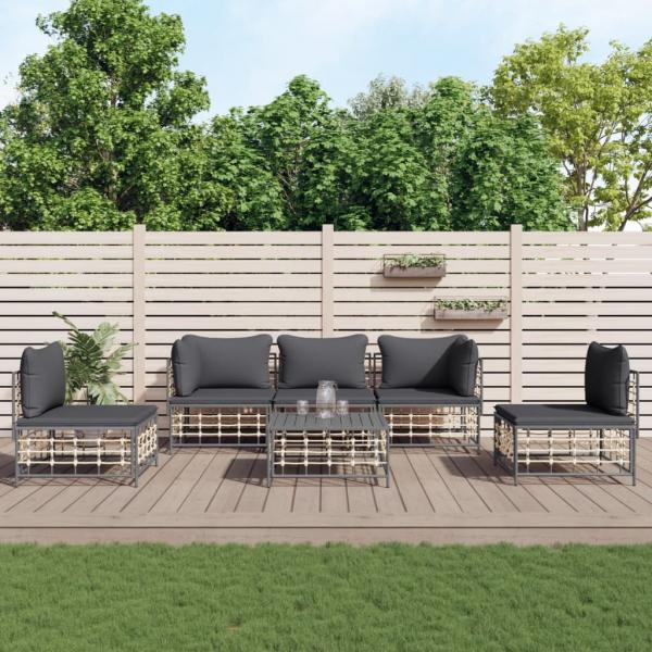 ARDEBO.de - 6-tlg. Garten-Lounge-Set mit Kissen Anthrazit Poly Rattan