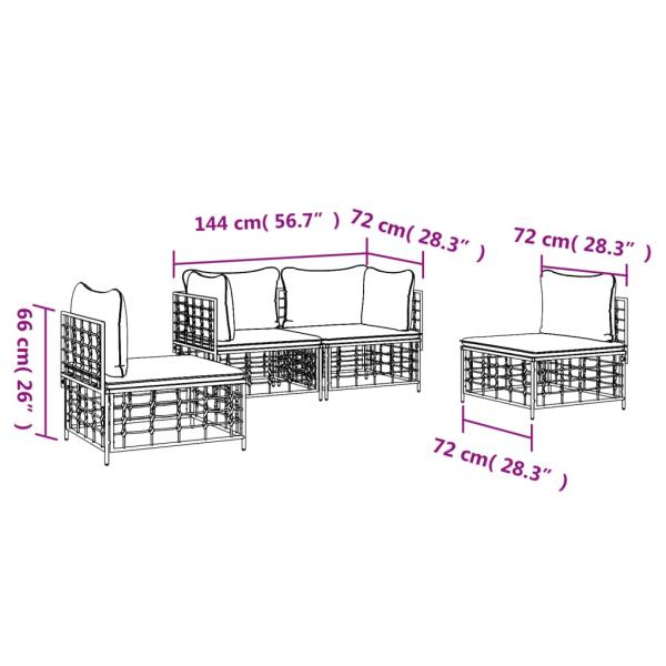 4-tlg. Garten-Lounge-Set mit Kissen Anthrazit Poly Rattan